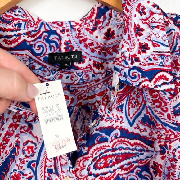 NWT Talbots Red White & Blue Paisley Cotton Button Down Shirt Sz XL - Picture 5 of 6
